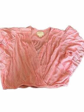 Maeve Anthropologie Pink Nell Polka Dot Ruffle Sleeve Surplice Crop Blouse